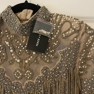 Gold, silver, & pearl beaded cocktail dress